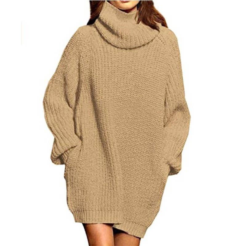 LONG-SLEEVED HIGH-NECK MID-RANGE POCKETS DRESS