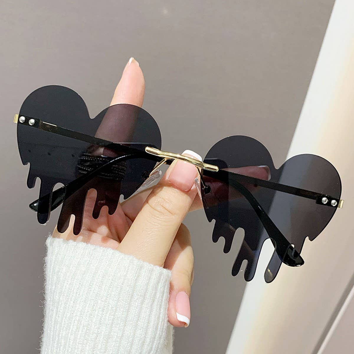 WATER DROPS HEART TEARS FRAMELESS CUT EDGE GLASSES