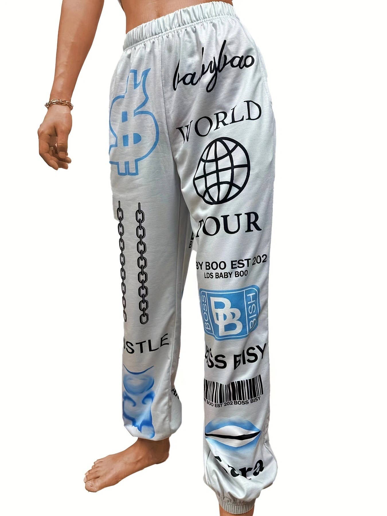 PRINTED ELASTICATED WAIST SPORTS HAREM PANTS