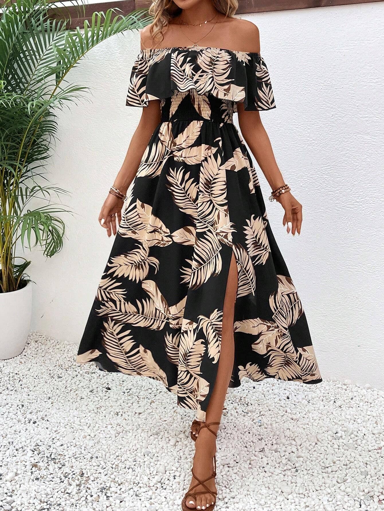 Printed one-shoulder short-sleeved dress