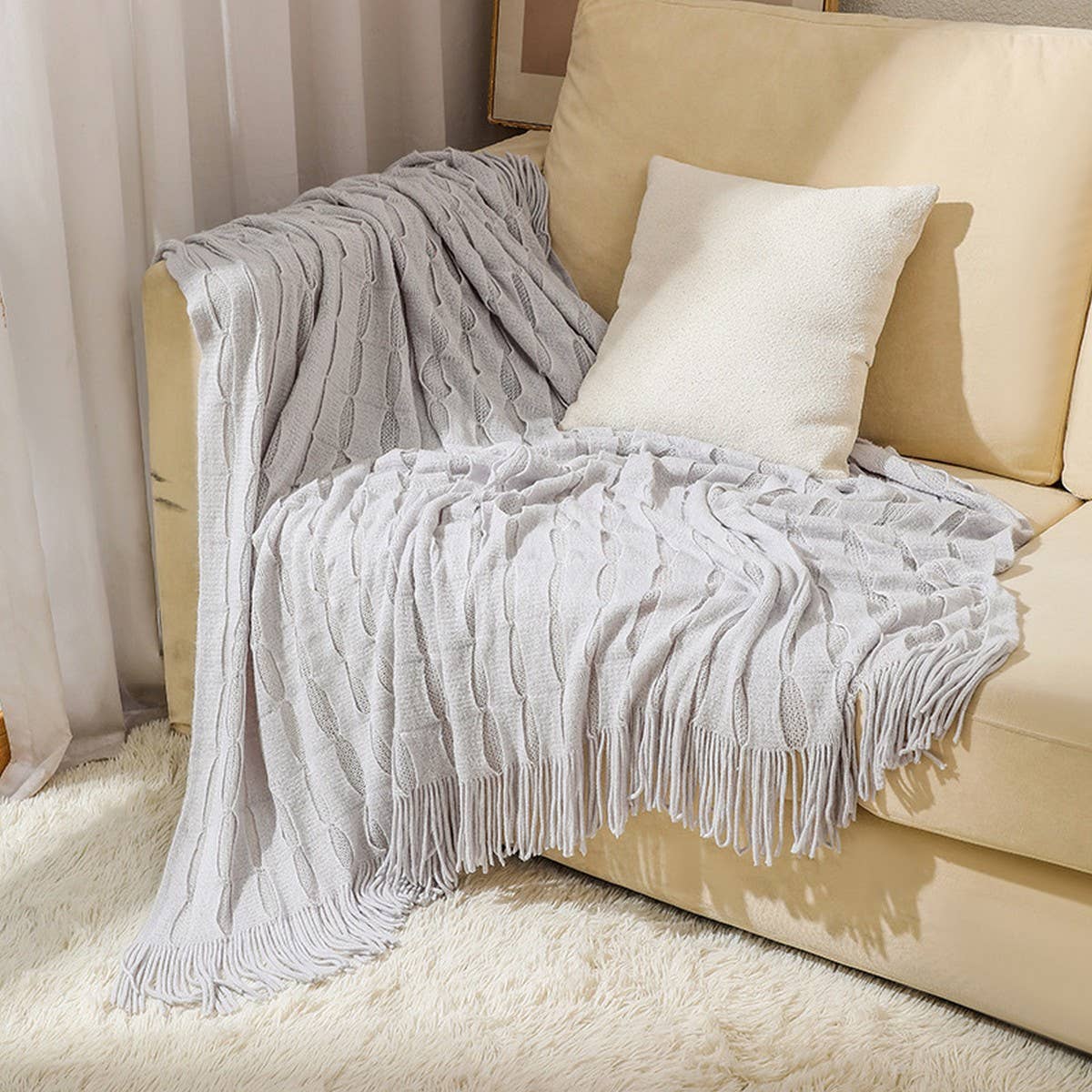 KNITTED THIN TASSEL SOFA BLANKET BED END BLANKET