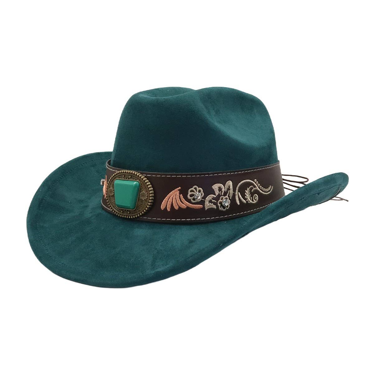 Suede Western Cowboy Fedora Hat Ethnic Style_CWAH04486