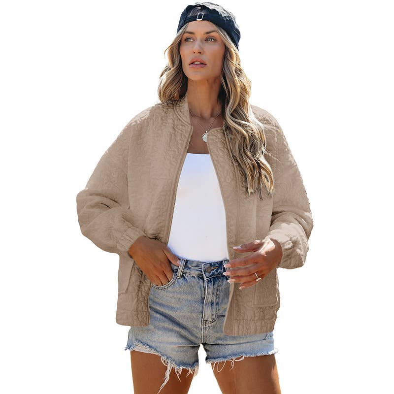 Solid-color floral texture loose jacket