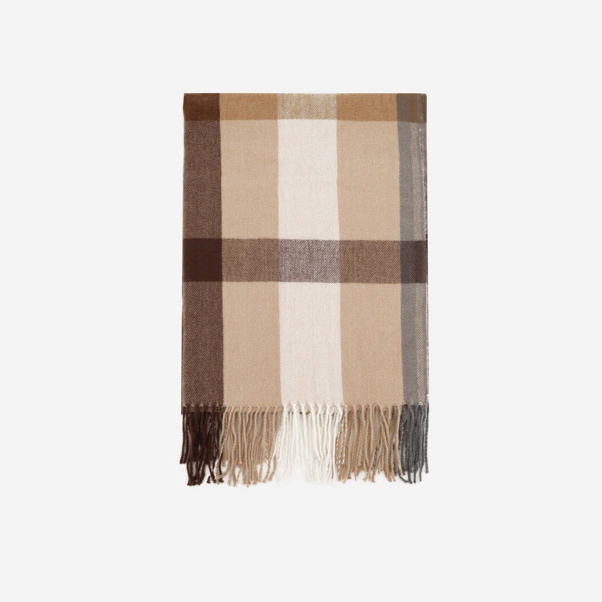 Faux Cashmere Plaid Scarf with Tassels for Winter