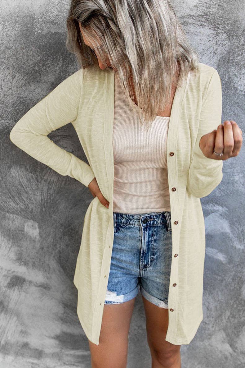 SOLID COLOR SINGLE-BREASTED MID-LENGTH CARDIGAN