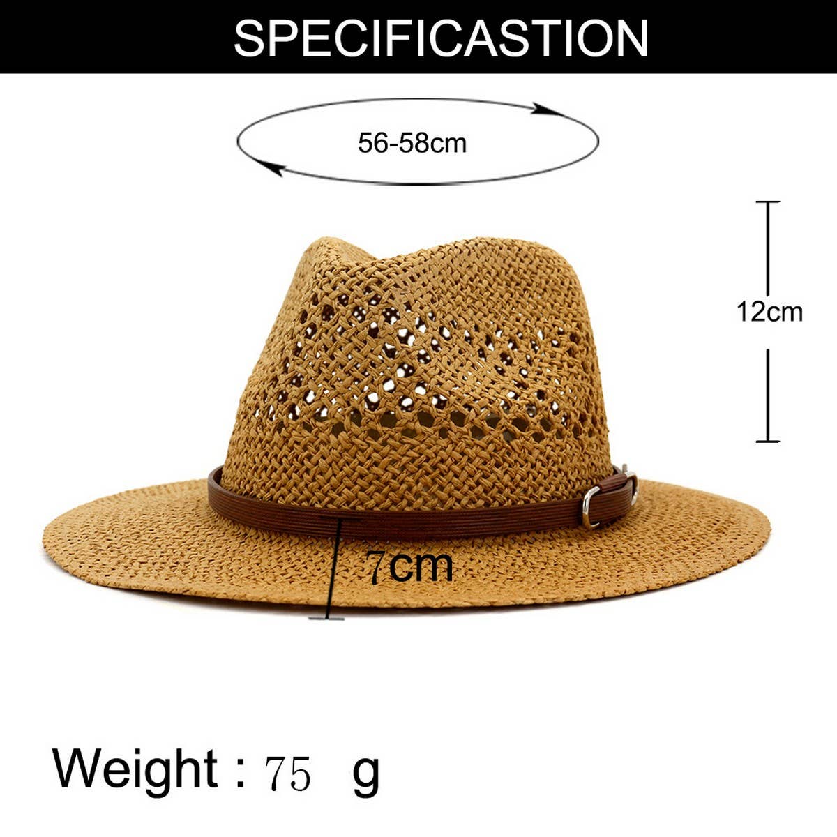 BROWN BELT VENTED SUMMER STRAW SUN HAT_CWAH062-B20315
