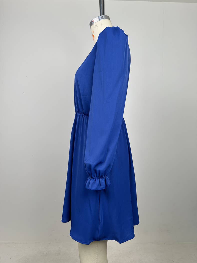 Lantern long-sleeved lace fringed belt dress