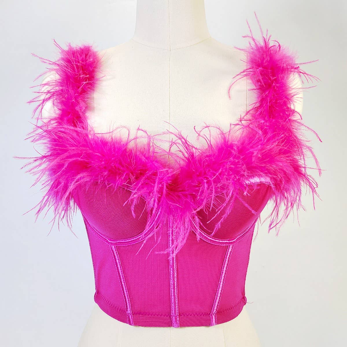 HIGH-END OSTRICH FEATHER FISHBONE TUBE TOP