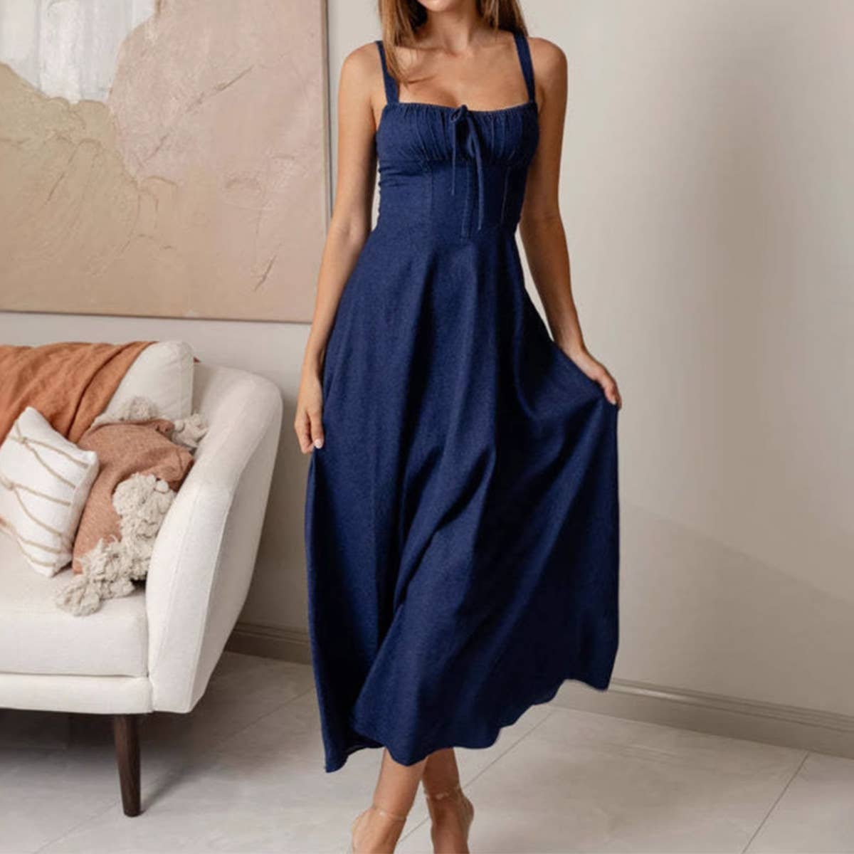 Sexy backless sleeveless denim dress