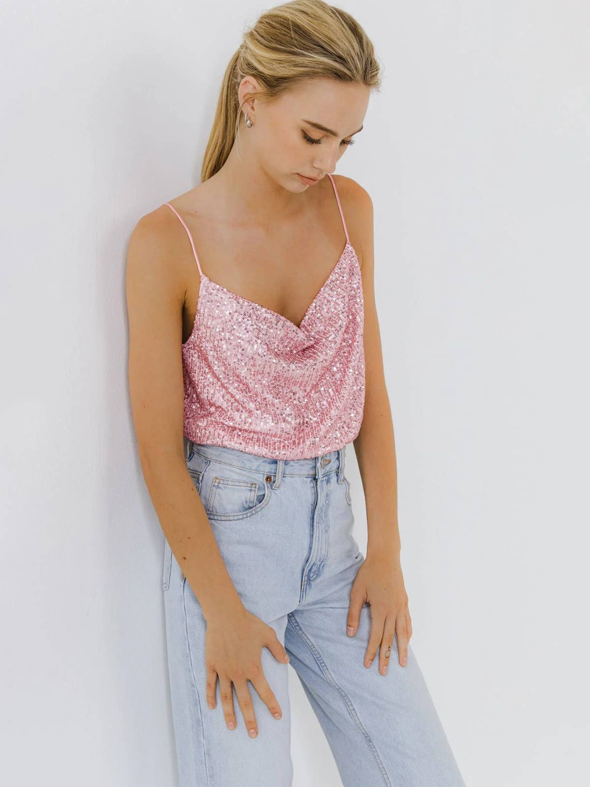 V-neck casual sequined bead strappy vest