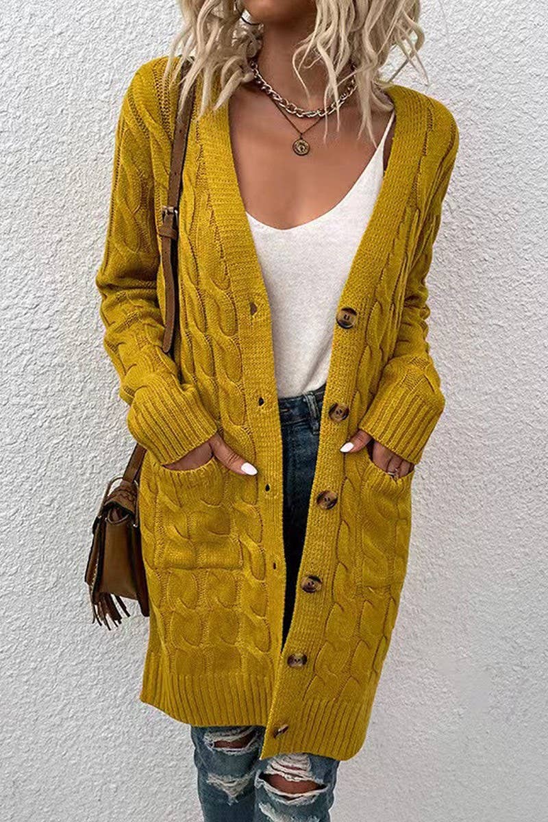 CWOCAL00832_SINGLE-BREASTED CASUAL KNITTED CARDIGAN JACKET