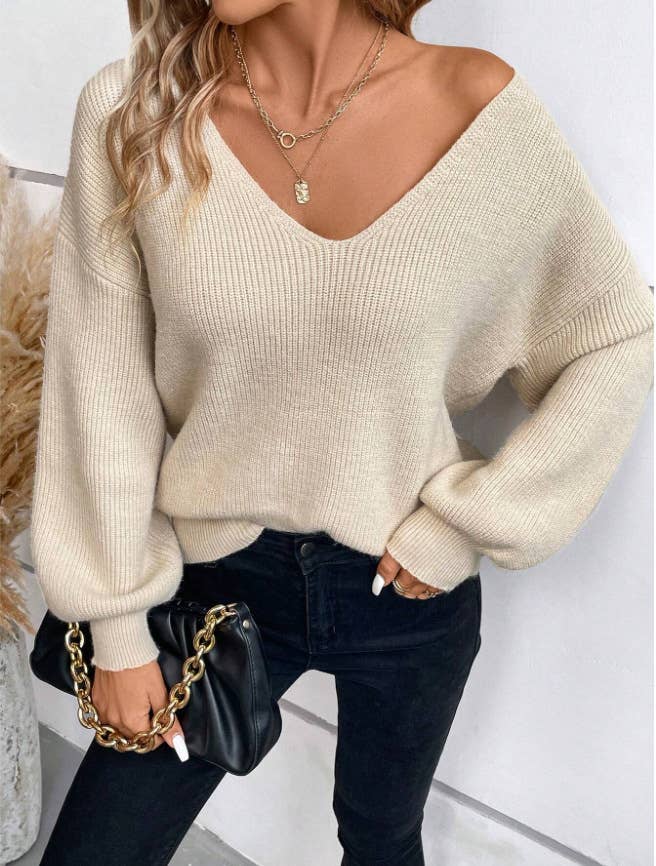 SEXY BACKLESS LACE-UP V-NECK LONG-SLEEVE PULLOVER