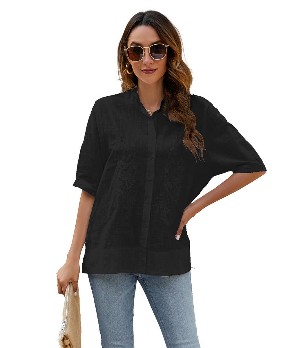 EMBROIDERED LOOSE SLIMMING SHIRT