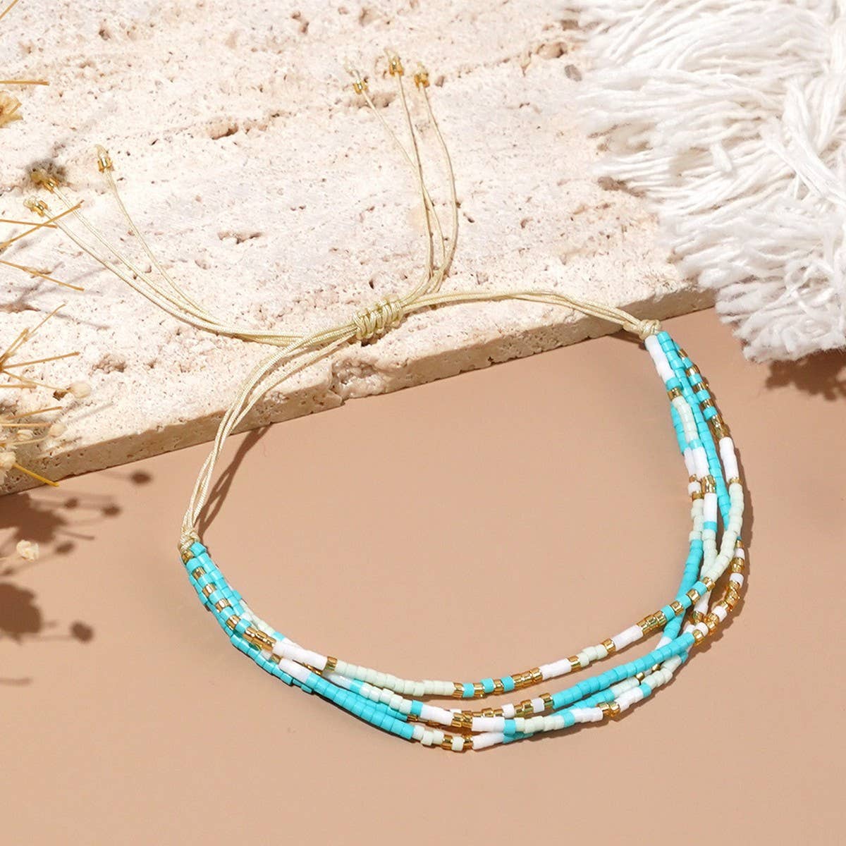 MIXED COLOR RICE BEADS STACKING DESIGN BRACELET