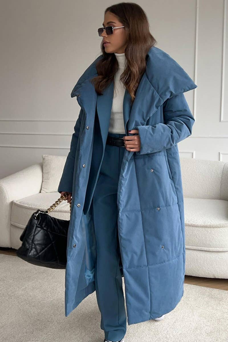 CWOCO0369_STAND COLLAR LONG SLEEVE LONG COTTON-PADDED COAT