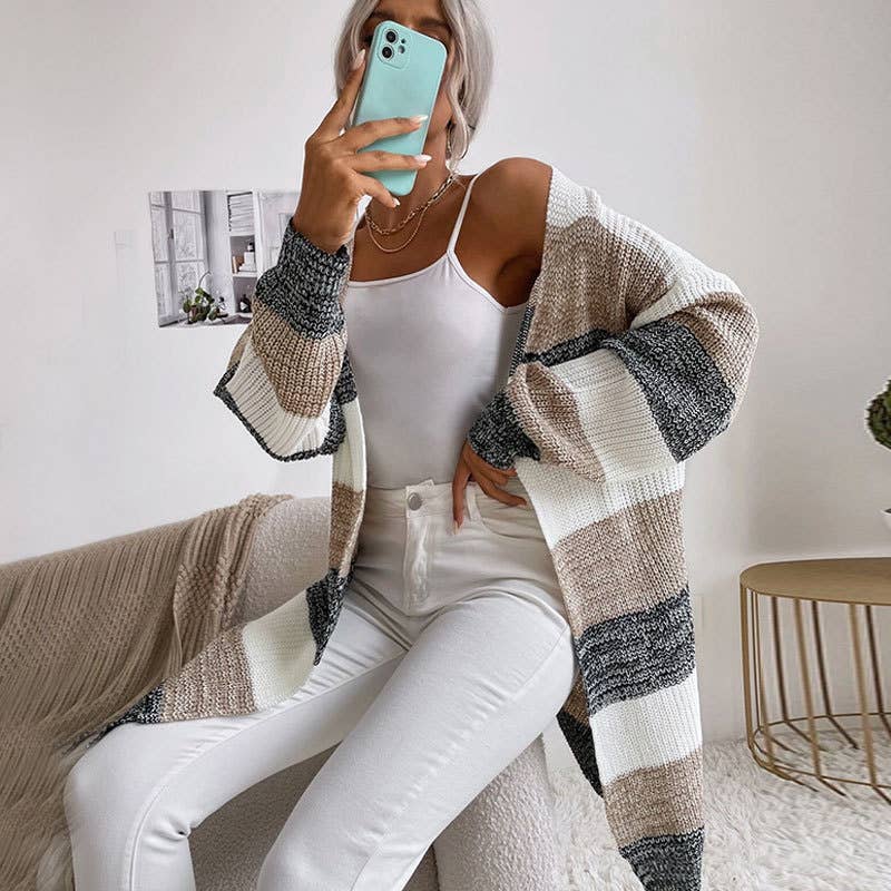 STRIPED COLOR CARDIGAN KNIT ALL-IN-ONE JACKET