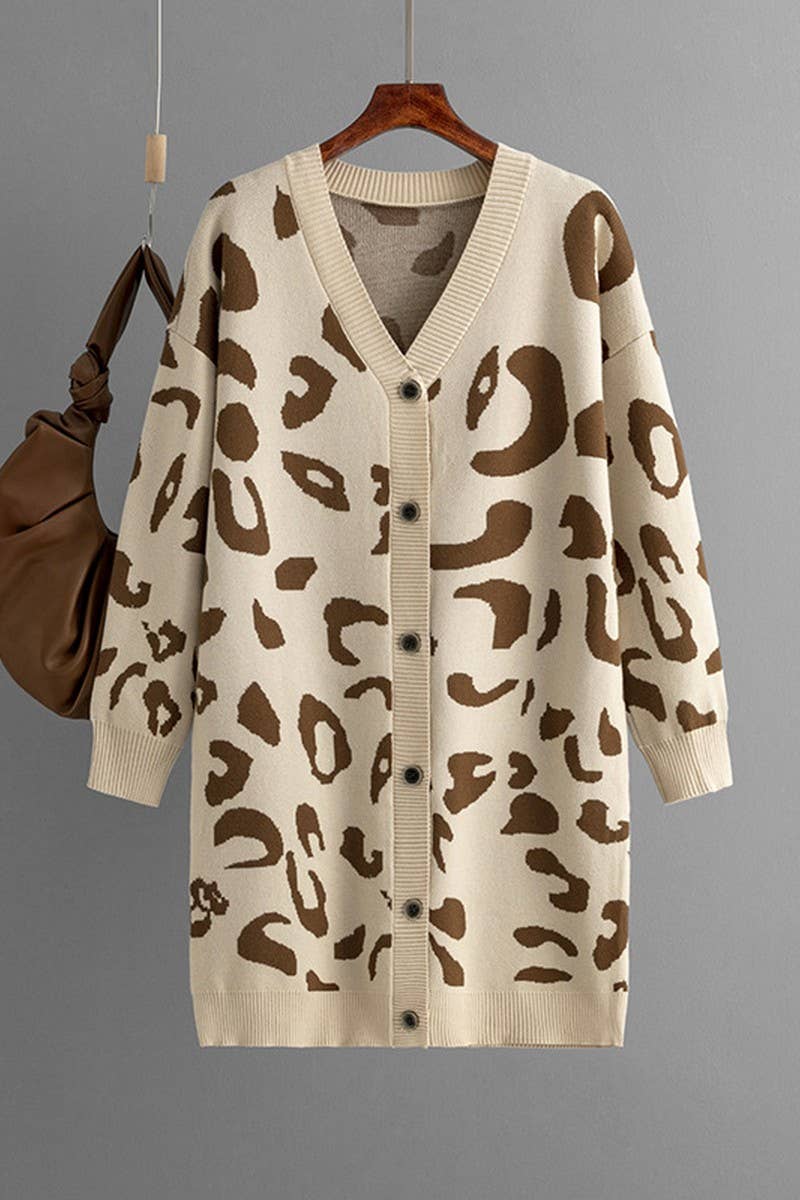 CWOCAL00670_LEOPARD PRINT LONG KNIT CARDIGAN SWEATER