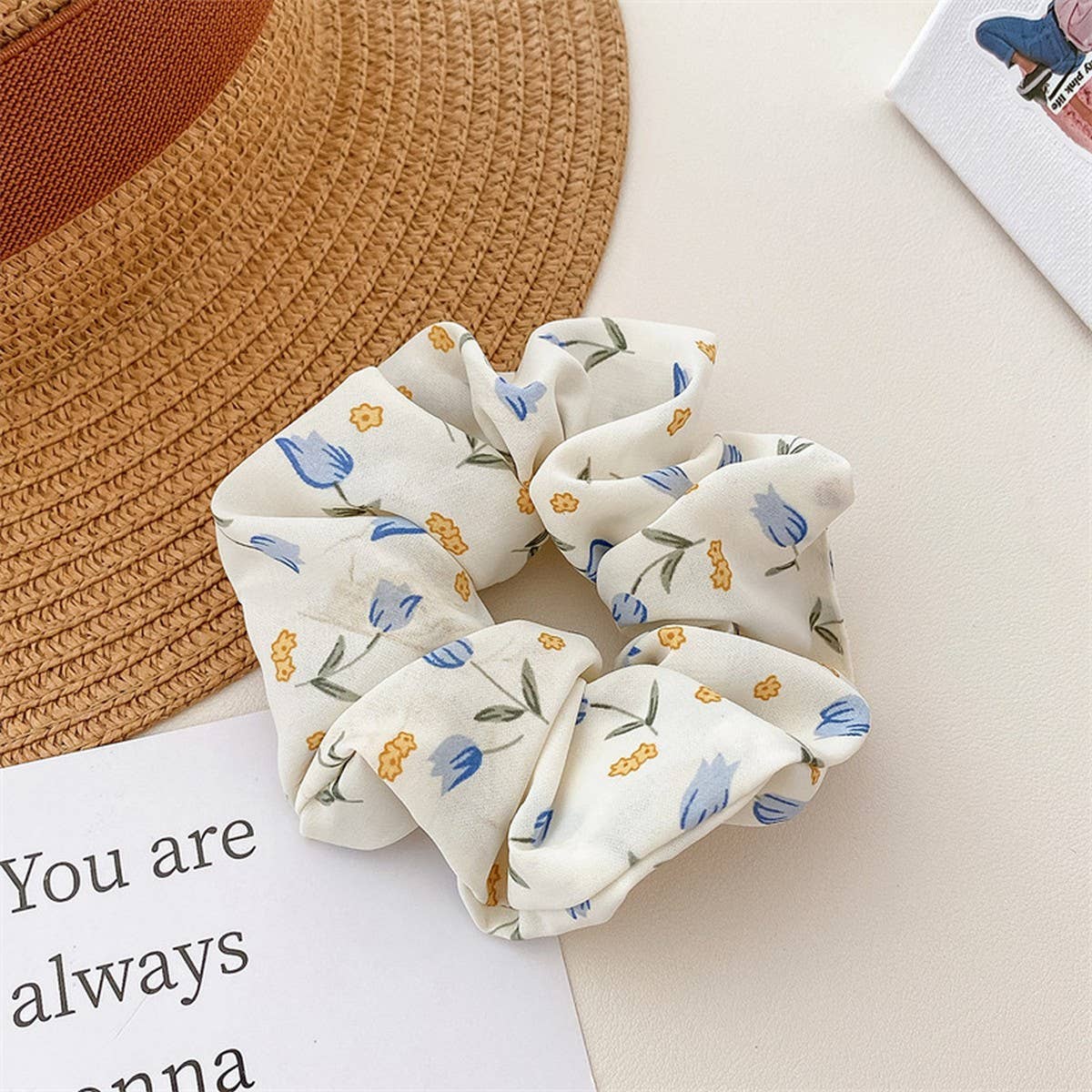 WOMEN FRESH FABRIC BROKEN FLOWER HAIR TIE_CWAHA0841