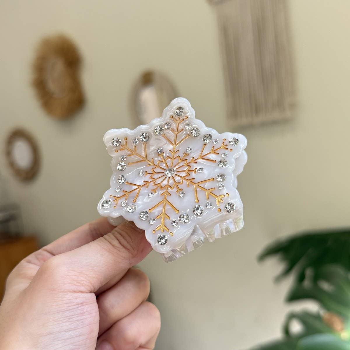 CWAHA4446_SANTA CLAUS SNOWFLAKE CARTOON DIAMOND HAIRPIN