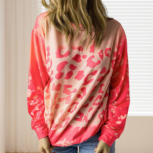 LEOPARD PRINT CREW NECK CASUAL PULLOVER HOODIE