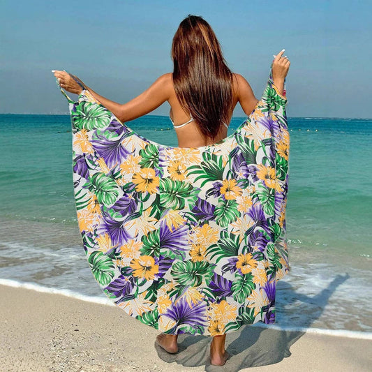 Printed Sling Beach Dress, One-Piece Vacation Wear_CWBLS0474