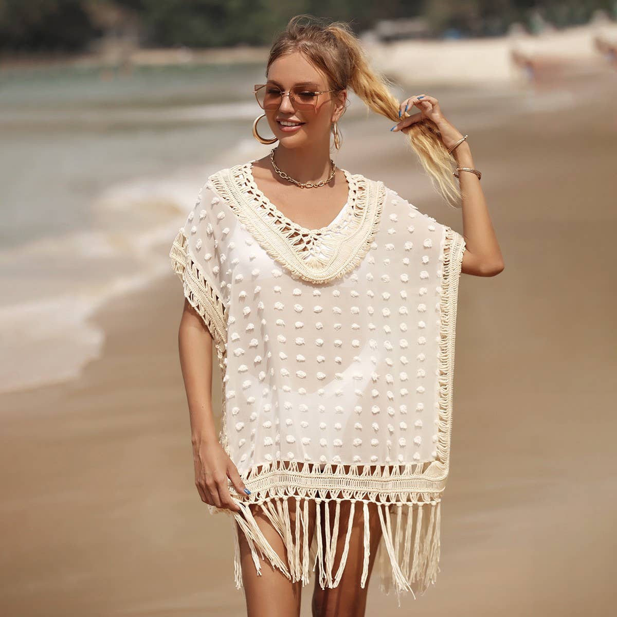 SPLICED TASSEL CROCHET BEACH COVER-UP_CWMM1229