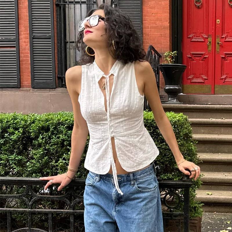 Trendy street lace-up sleeveless crop tank top
