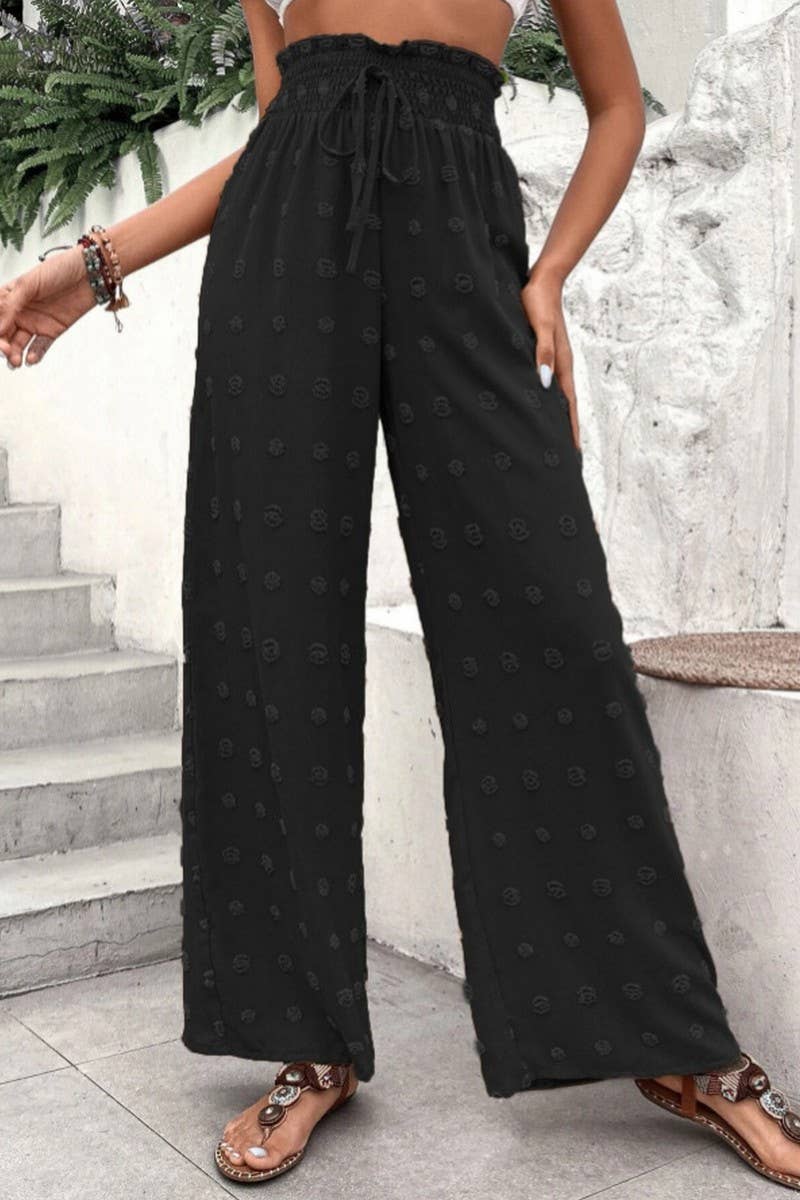 CWBLP0686_HIGH WAIST JACQUARD WIDE LEG CASUAL LONG PANTS