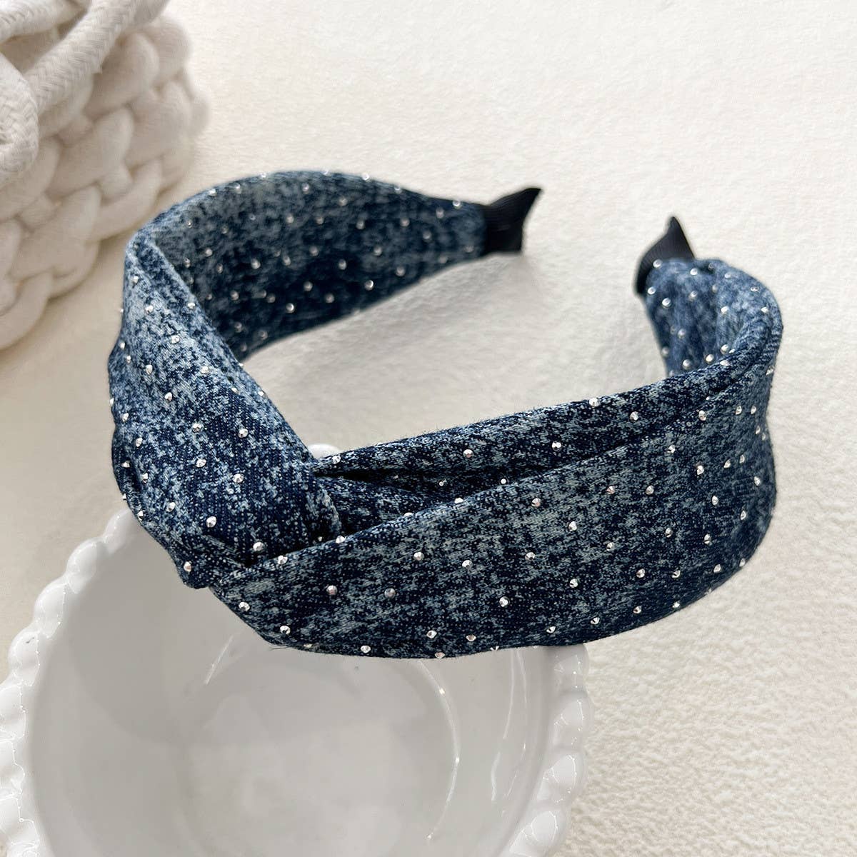 Denim Starry Puff Headband with Volume Sponge