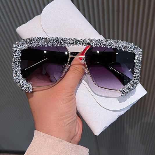 DOUBLE BRIDGE POLYGONAL RHINESTONE SUNGLASSES
