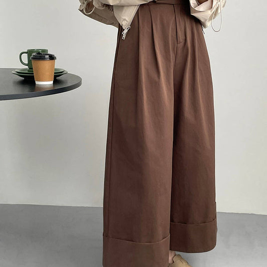 High-waisted wide-leg pants with rolled edges
