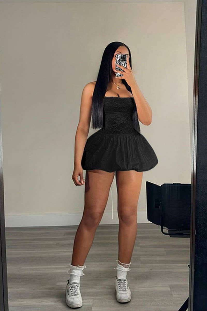 CWDHL0639_SOLID COLOR HALTERNECK TIE BUBBLE SHORT DRESS