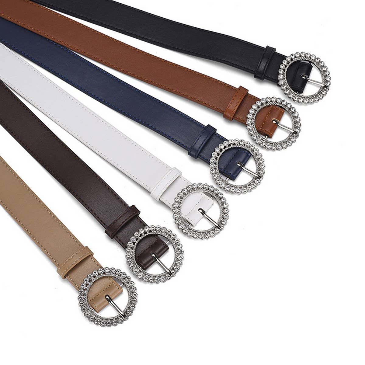 ROUND BUTTON CRYSTAL INLAID SOLID COLOR BELT