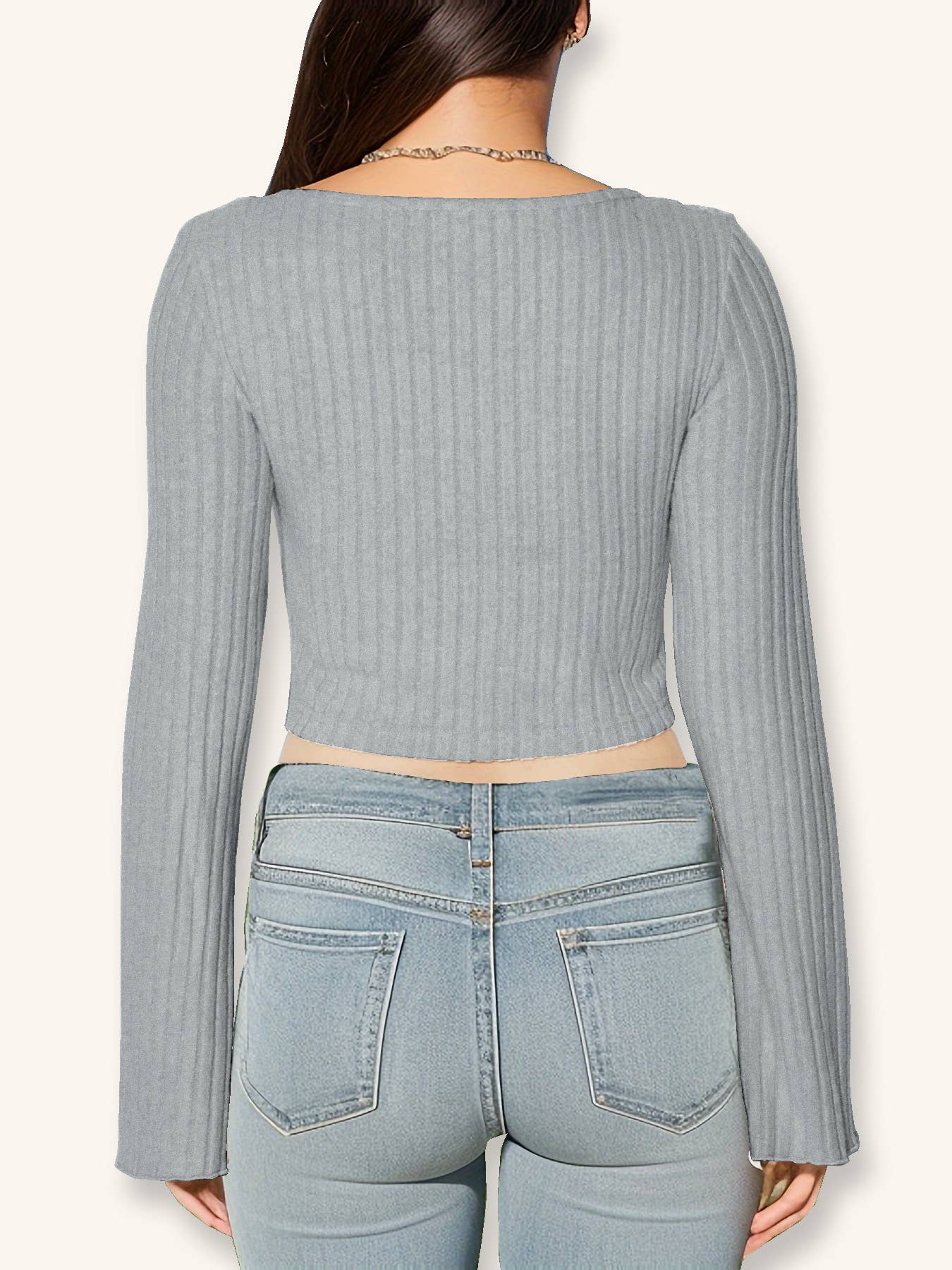 V-NECK TRUMPET SLEEVE SLIM-FIT CROP TOP