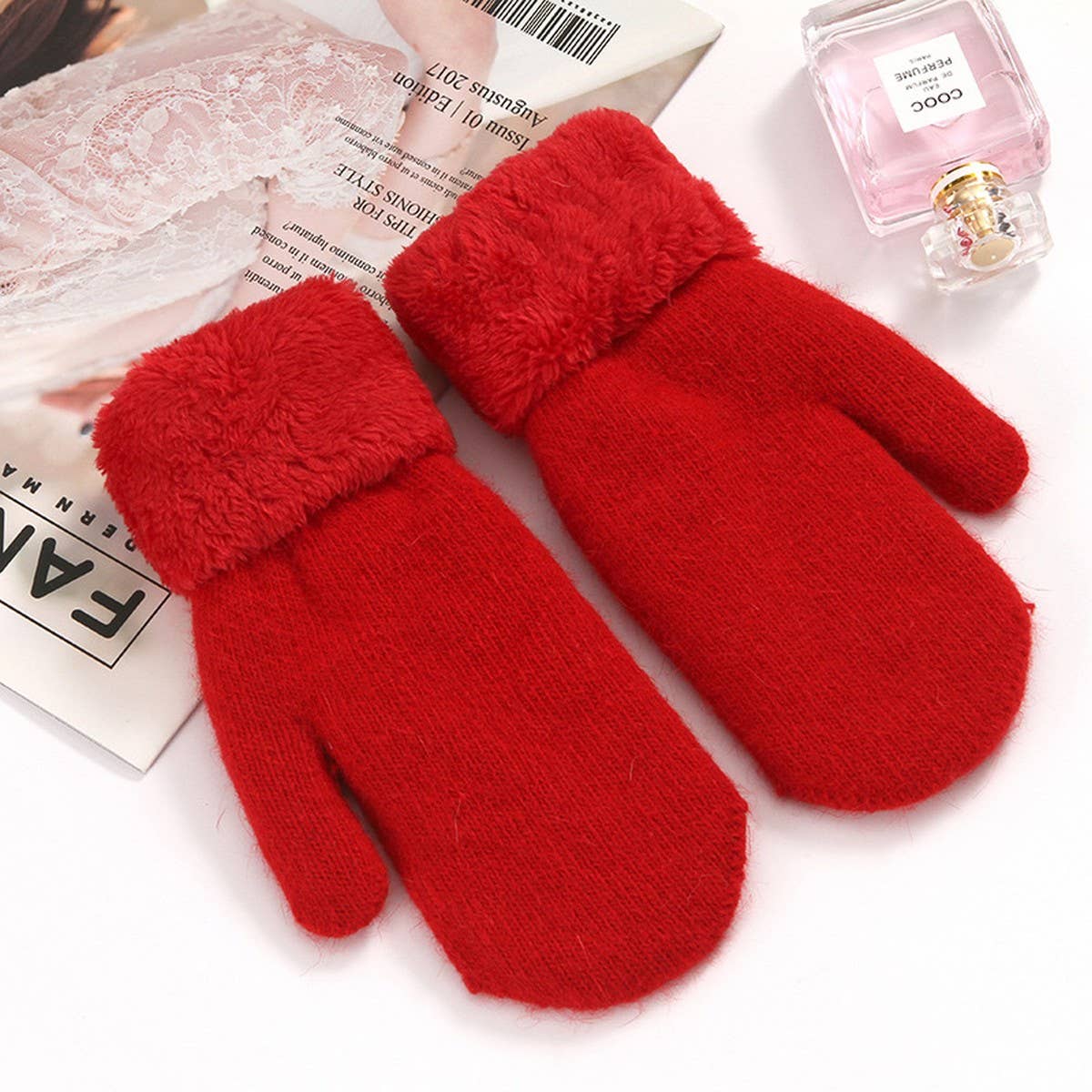 Cute Bunny Fur Mittens ? Warm Double Fleece_CWAG0250
