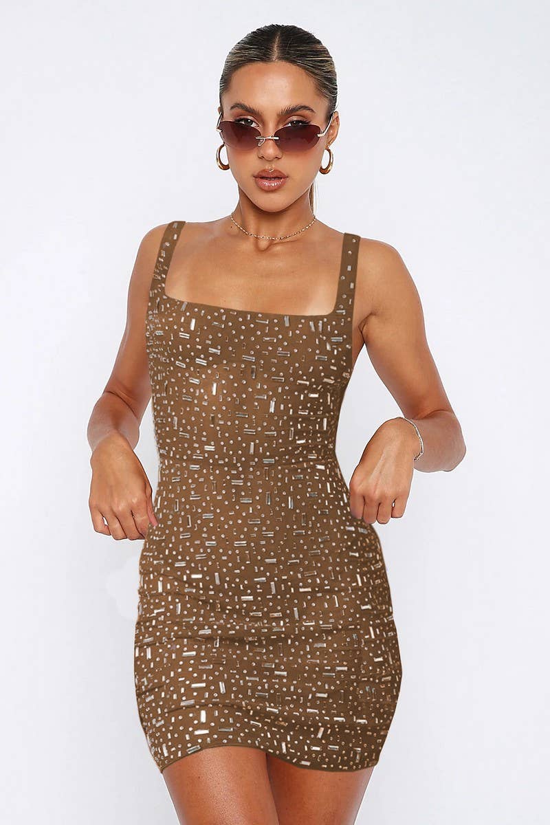 CWDSD7269_SQUARE NECK RHINESTONE BACKLESS SLING DRESS