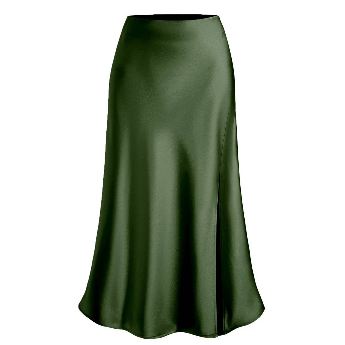 SATIN SKIRT HIGH WAIST ELASTIC SLANTED LONG SKIRT