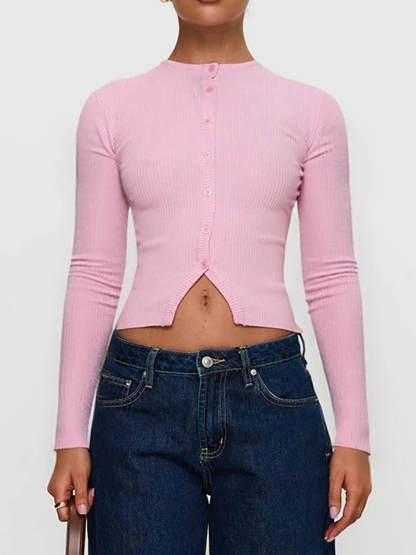 Hot Girl solid color long-sleeved woolen Sweater