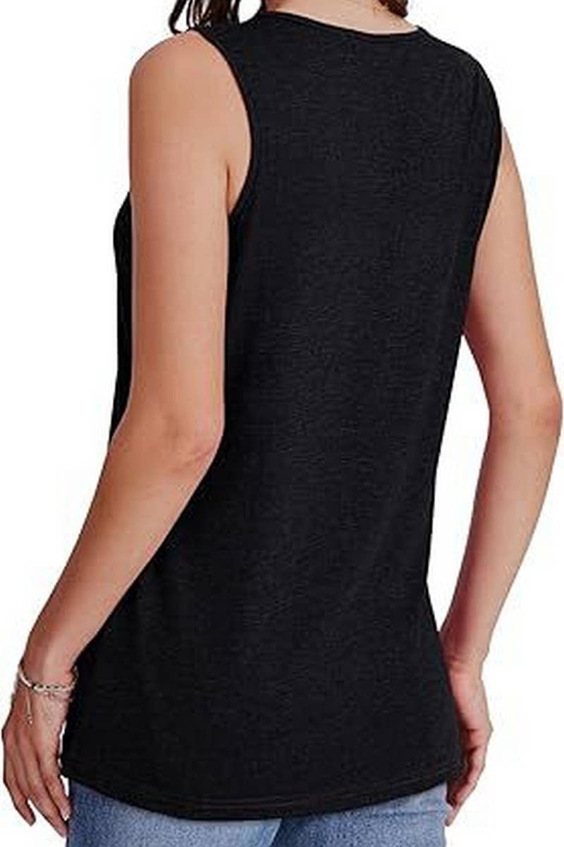 Cwtblsl0908_Solid V-Neck Sleeveless Casual Tank Top