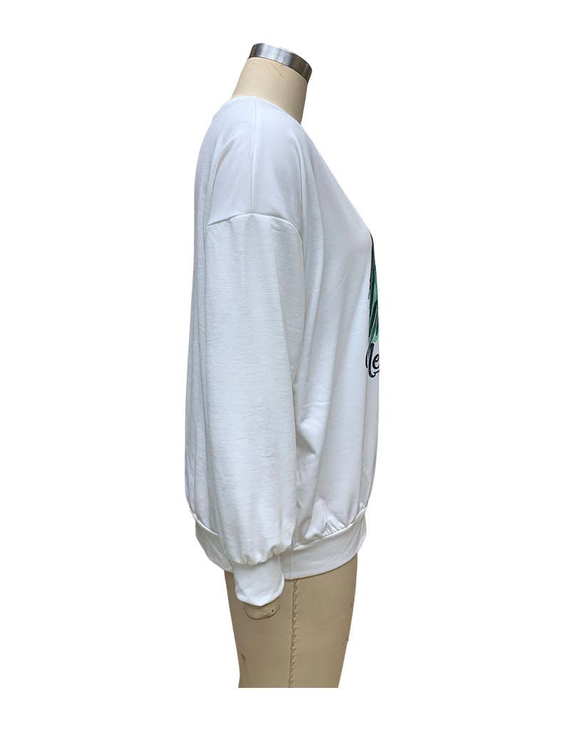 LADIES' CHRISTMAS LOOSE PRINTED CREW-NECK HOODIE