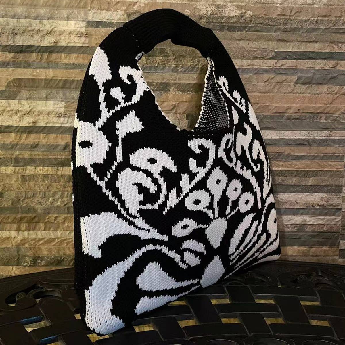 WOMEN FASHION PATTERN KNITTED DESIGN TOTE BAG_CWAB0861