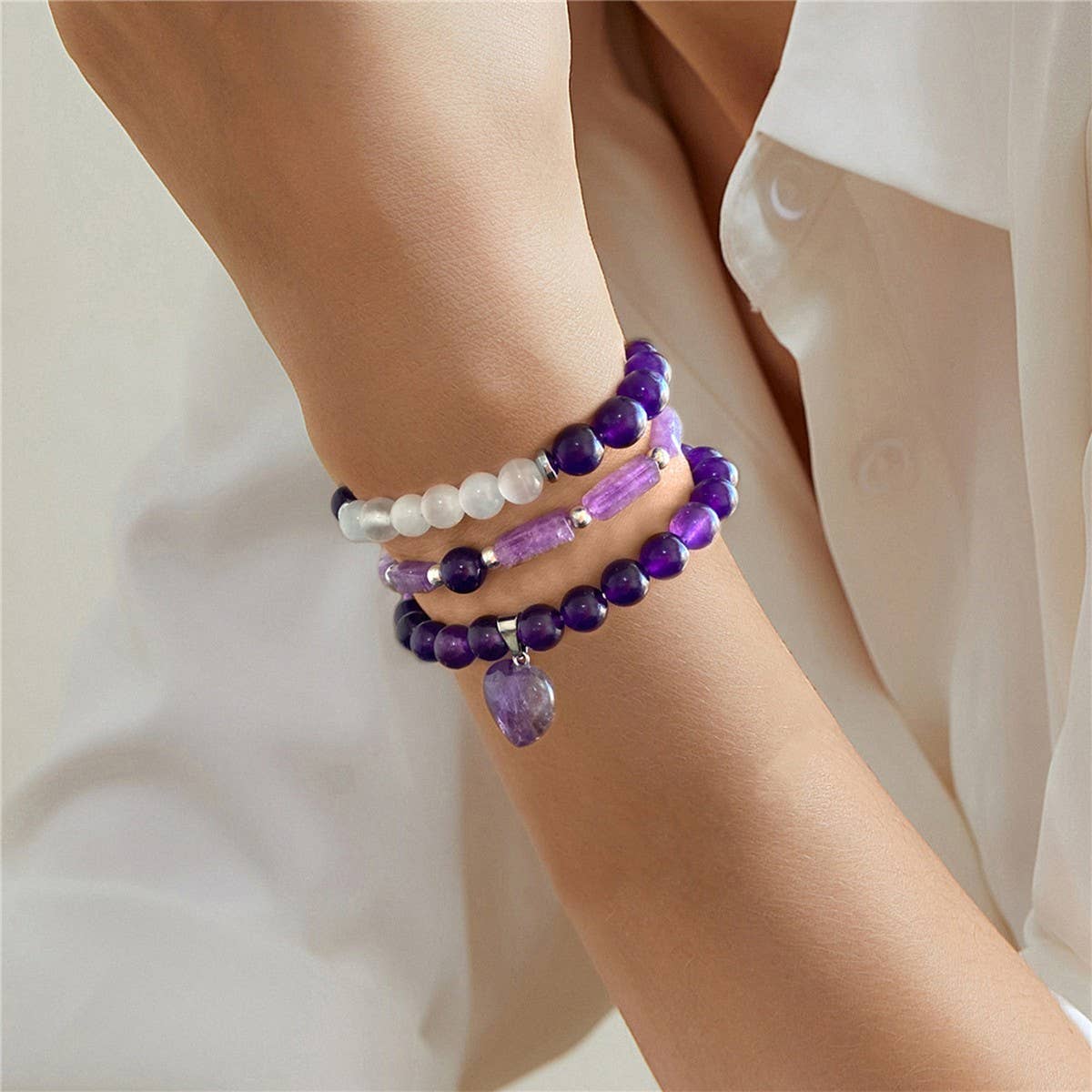 CWAJE4222_NATURAL AMETHYST HEART PENDANT SET BRACELET