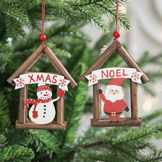 Wooden House Christmas Tree Hanging Ornament_CWMM9778