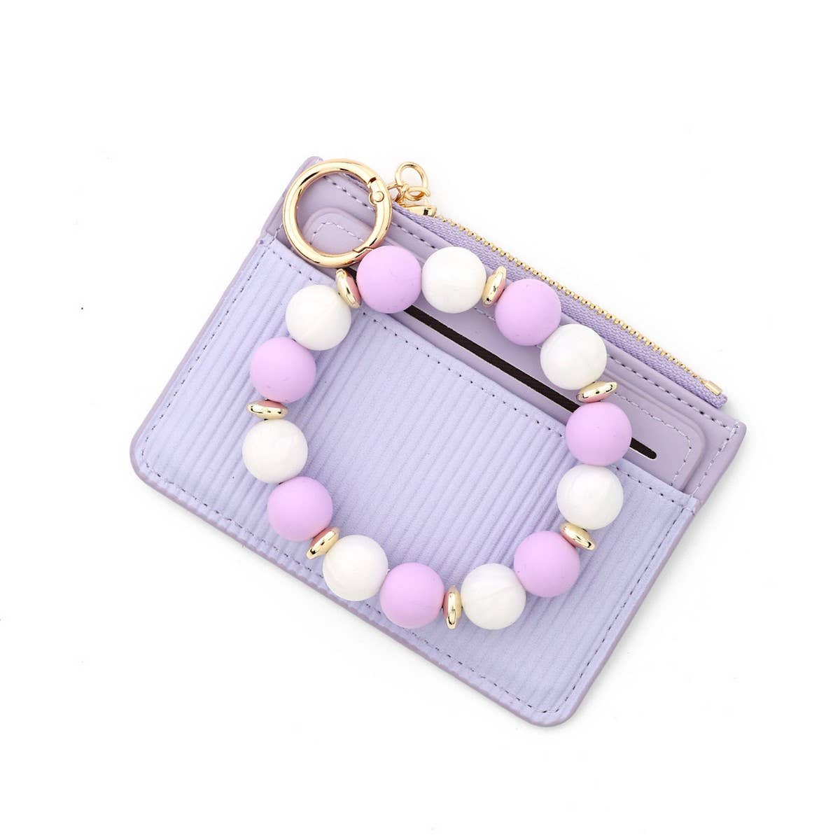 Minimalist PU Wallet with Bead Bracelet & Keychain_CWAB4957