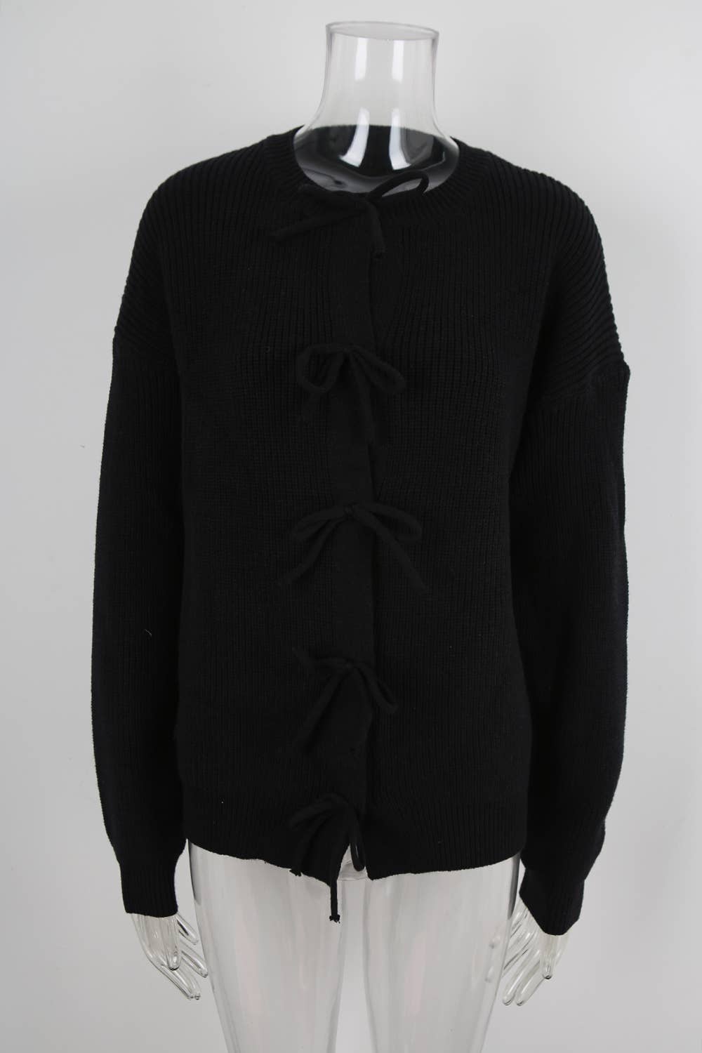 Round-neck solid-color knitted Cardigan