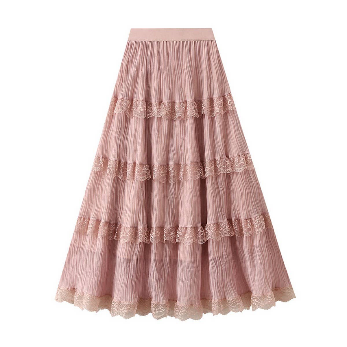 WAVE PLEATED MESH SPLICING LACE SKIRT CAKE SKIRT