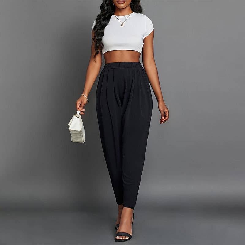 ELEGANT PLEATED ELASTIC WAIST TAPERED SMALL FEET