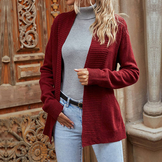 V-NECK LACE-UP WAIST NO BUTTON UP CARDIGAN