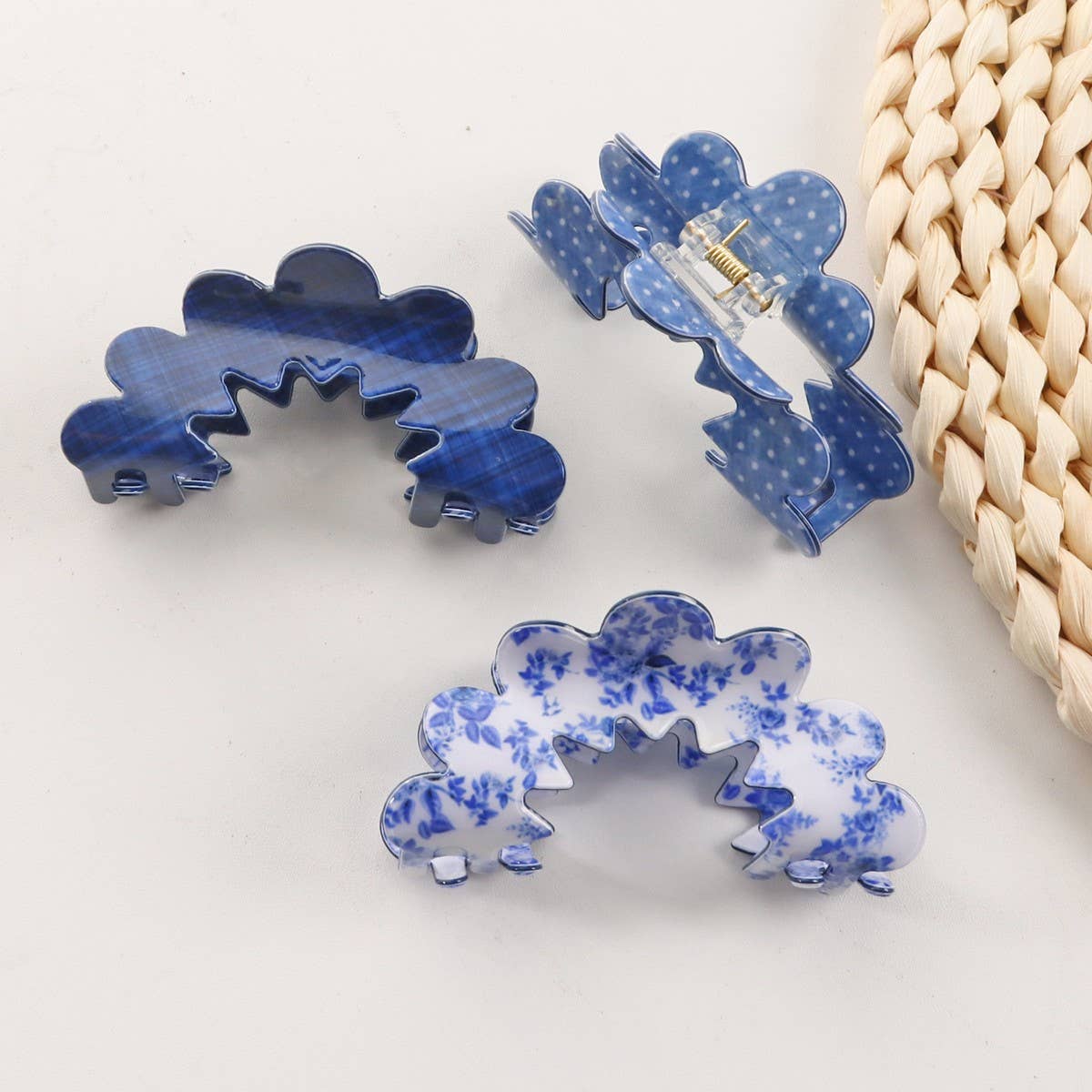 CWAHA1400_SIMPLE WAVE HAIR CLAW CLIP  BLUE SET