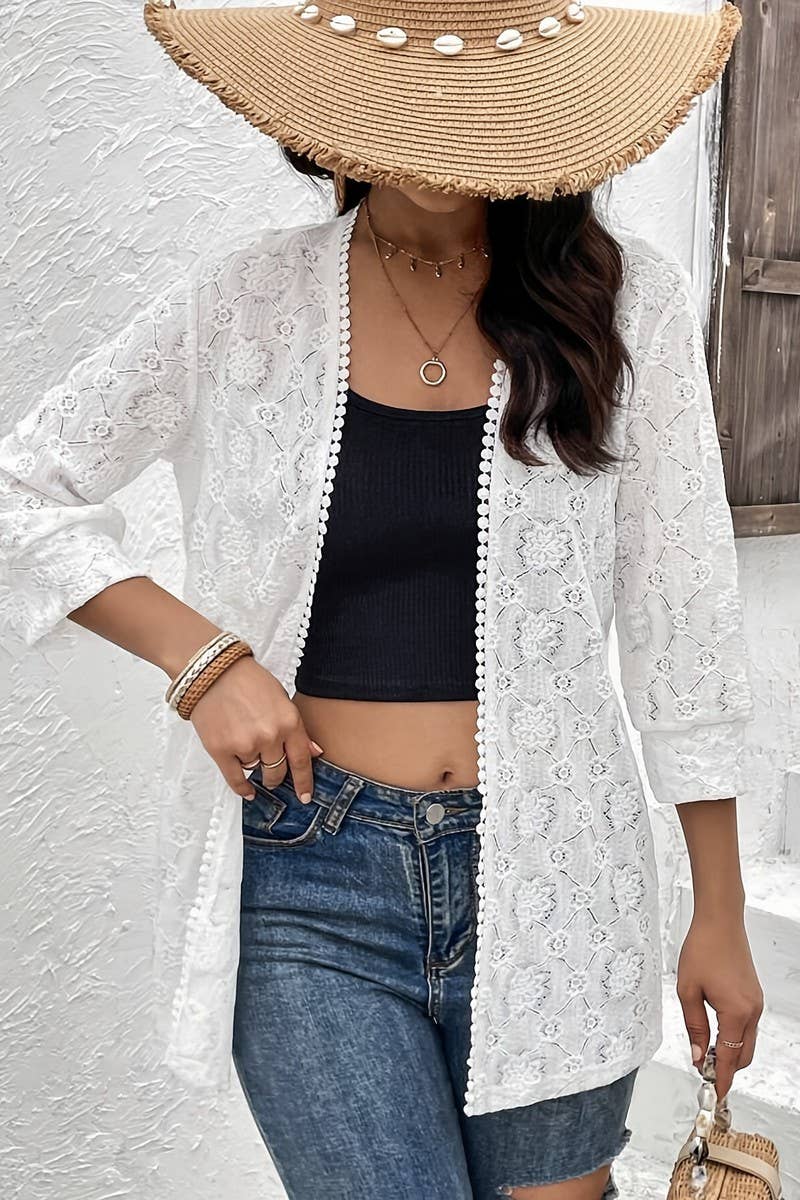 CWOCO1141_SOLID COLOR LACE STITCHING CARDIGAN OUTERWEAR